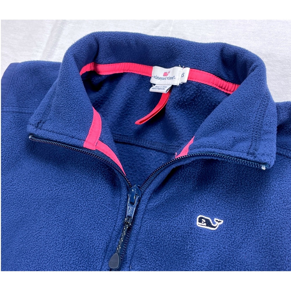 Vineyard Vines Womens XS Fleece Vest Full Zip Sleeveless Blue Pink Trim